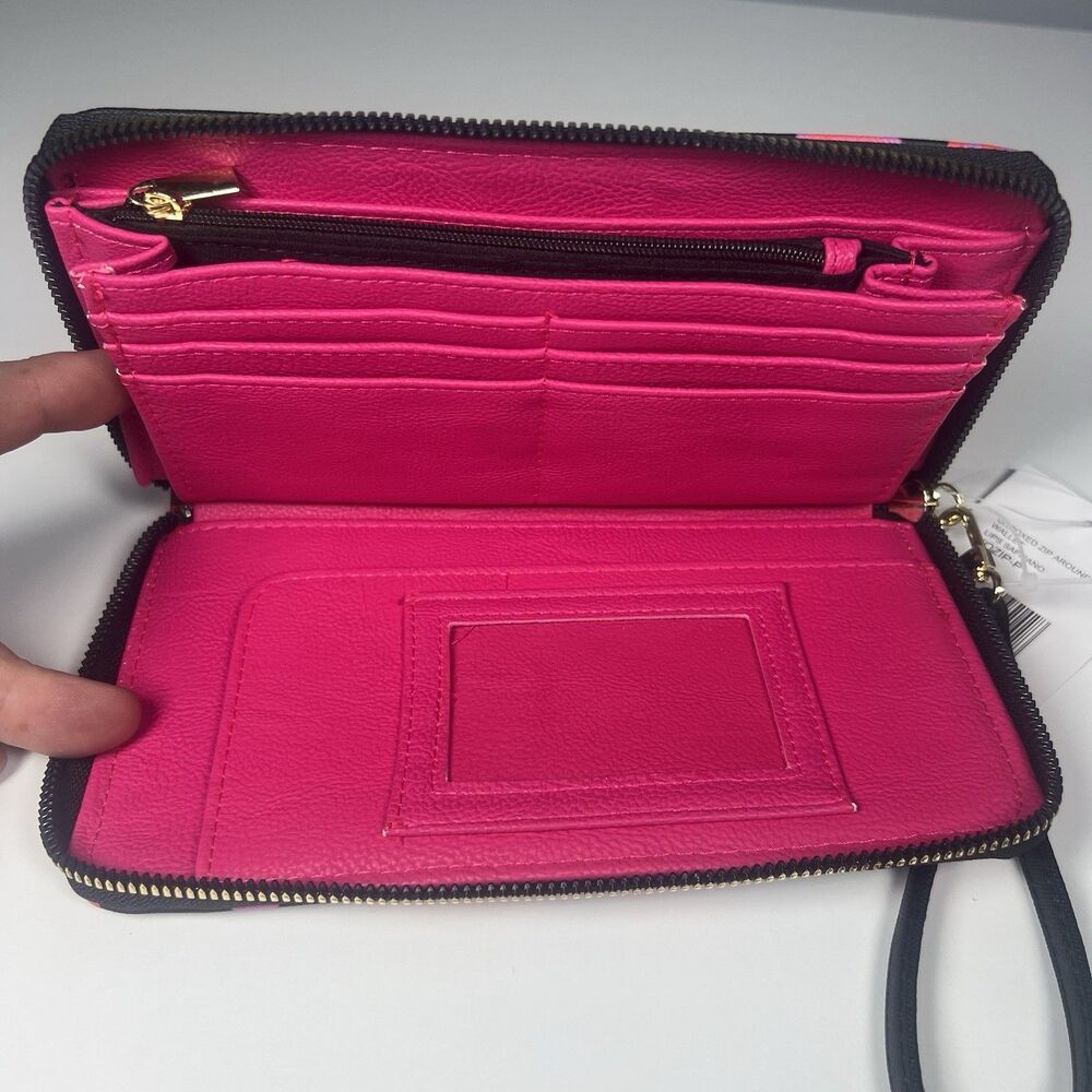 Betsy Johnson Wallet Clutch Purse Lips Saffiano Pink Red Black Zippered NEW NWT - Picture 7 of 11